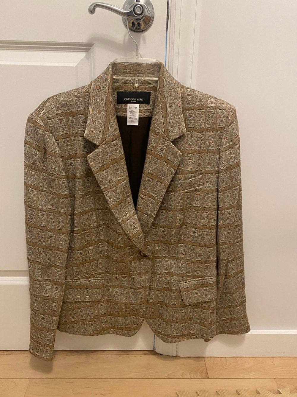 Jones New York Women's Tan Patterned Blazer Jacket Size 14W